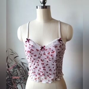 Romwe Crop Top Cherry Print Tank Size Small